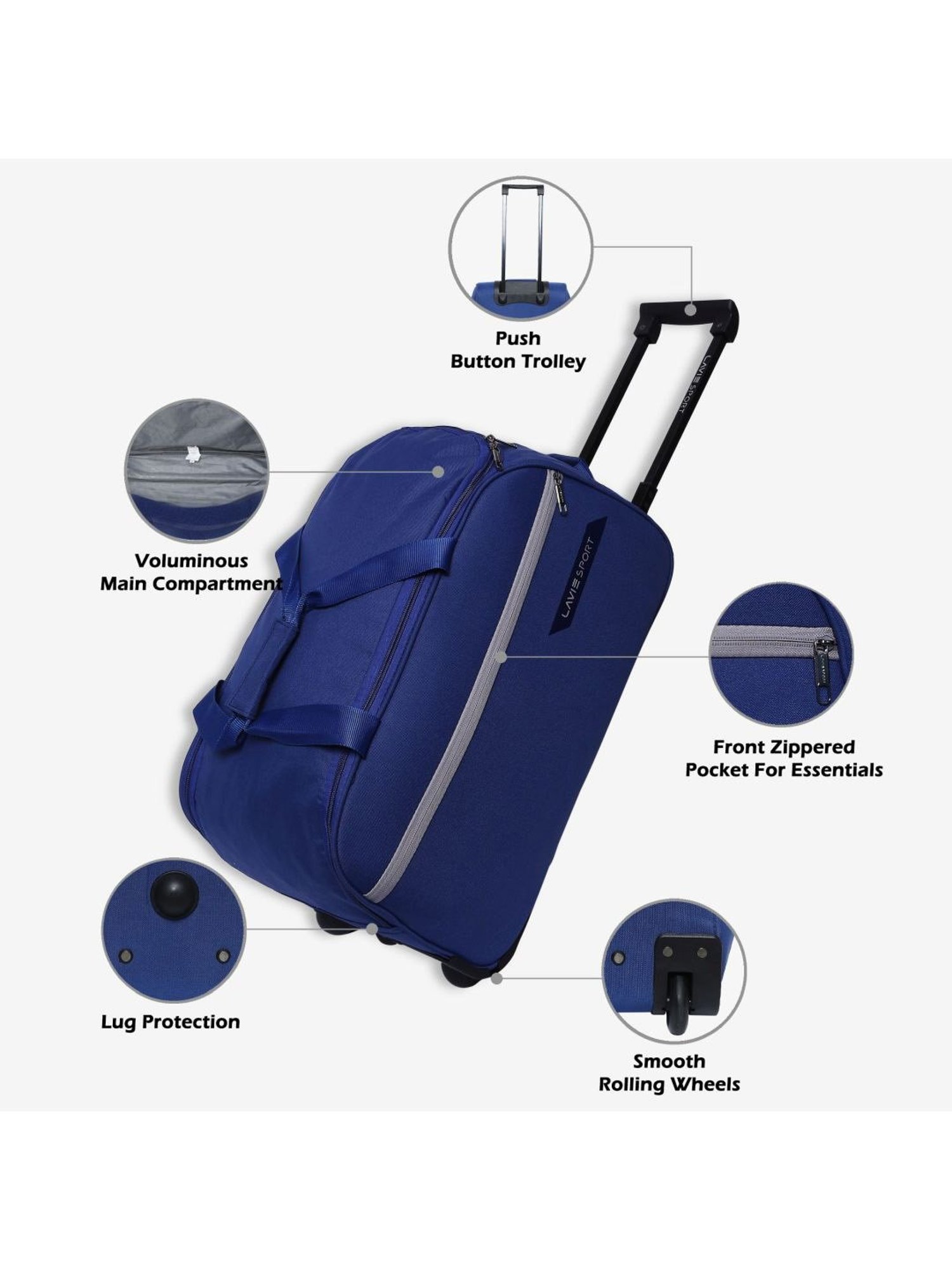 Lavie Sport Large Size 63 Cms Lino Wheel Duffle Bag | (Navy)