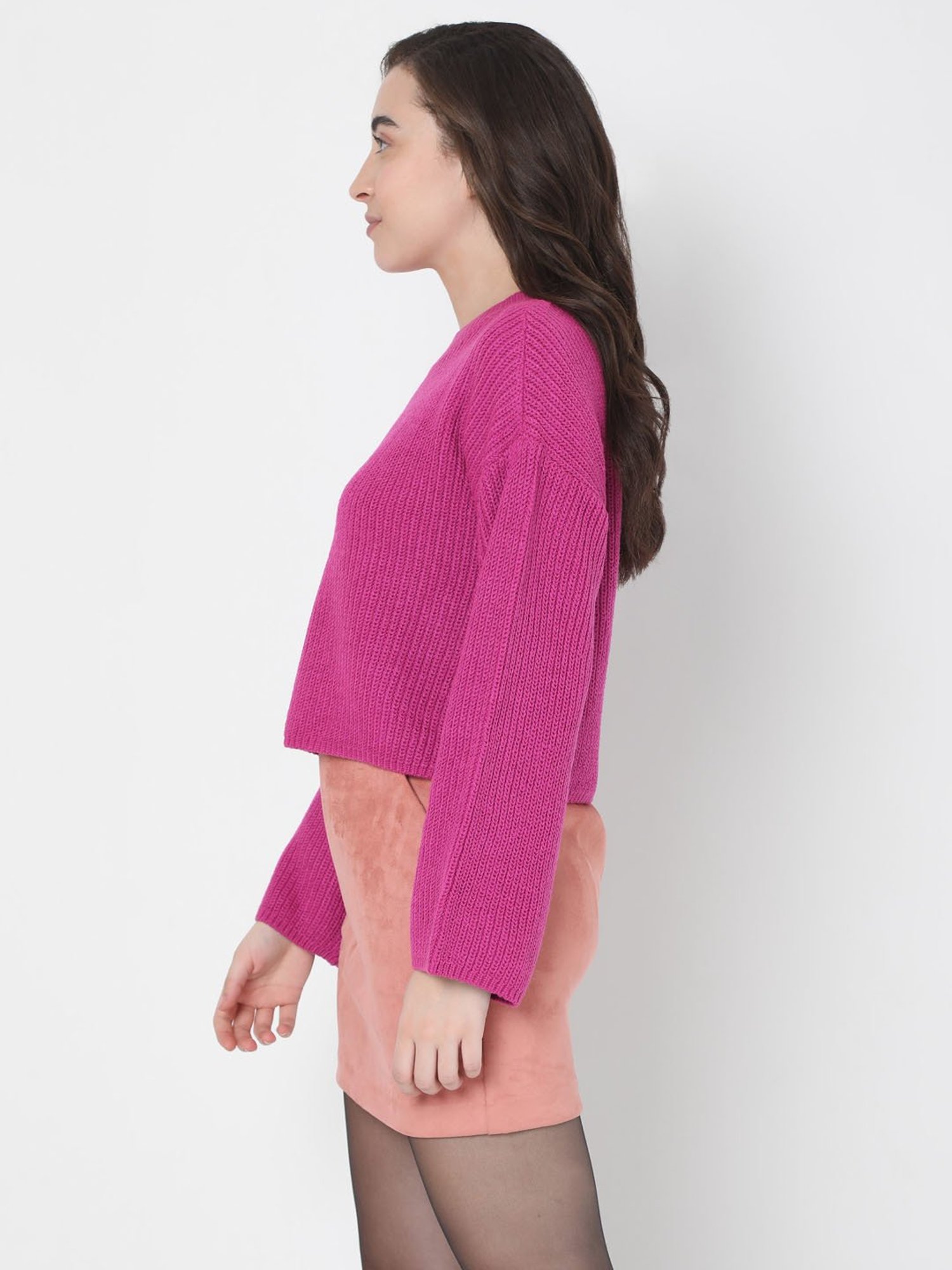 Vero Moda Pink Self Design Sweater