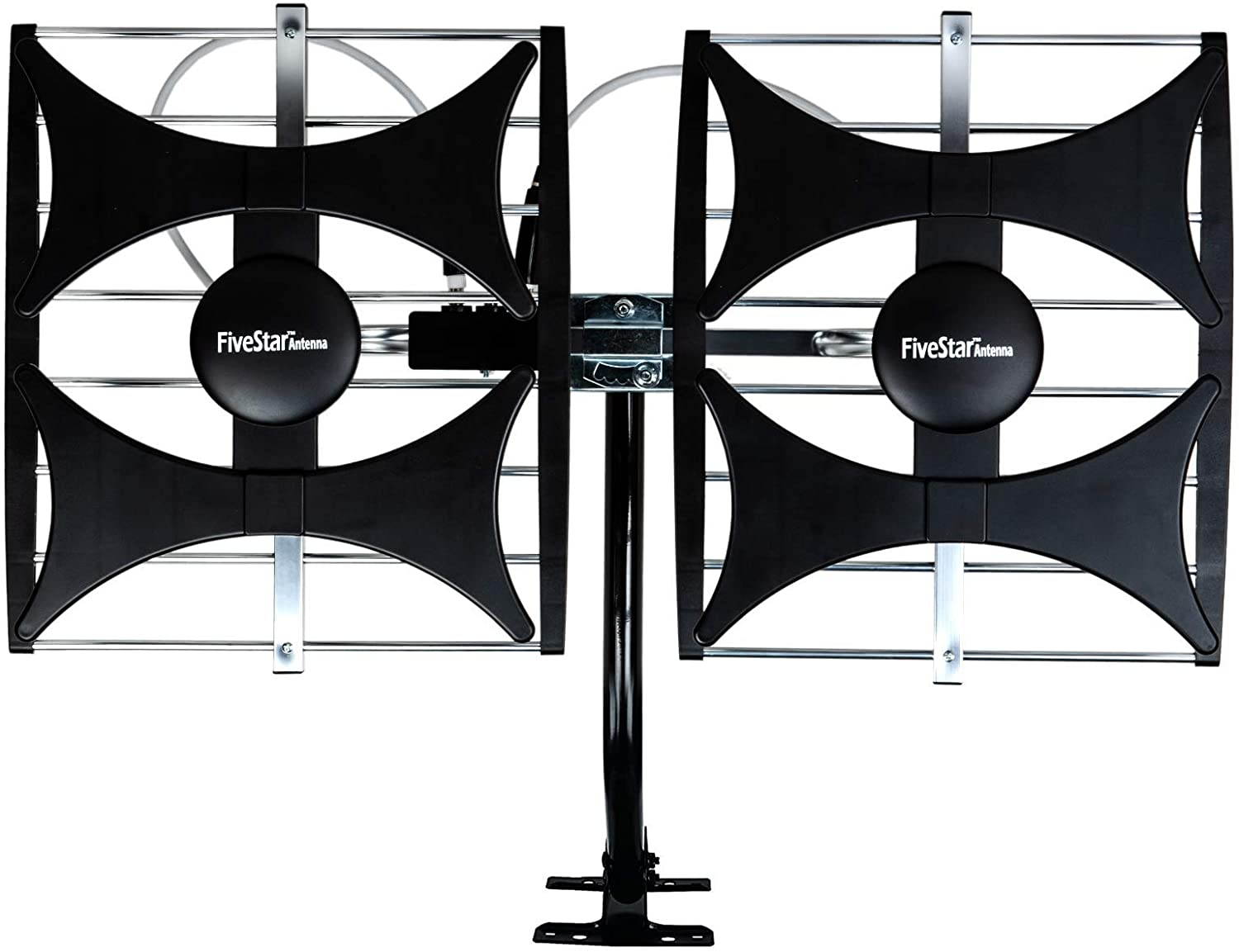 [Newest 2021] Five Star Multi-Directional 4V HDTV Antenna - up to 200 Mile Range, UHF/VHF, Indoor, Attic, Outdoor, 4K Ready 1080P FM Radio w/ 40ft RG6 coaxial Cable Mounting Pole