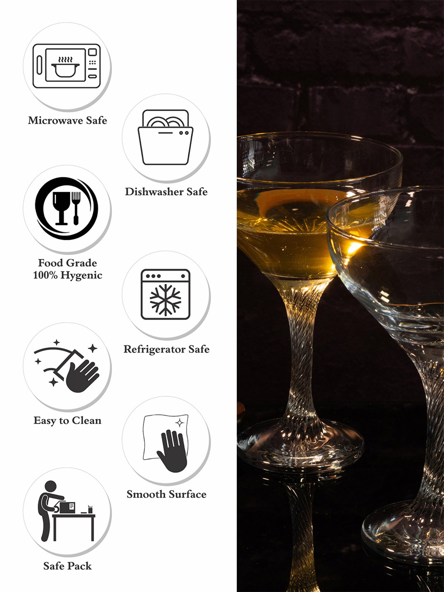 Pasabahce Transparent Glass Twist Wine Cocktail Glasses - Set of 6 (280ml)