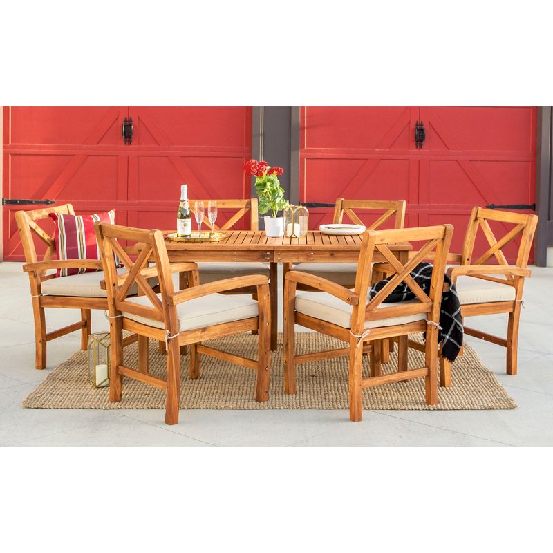 7pc Acacia Wood X Design Outdoor Patio Dining Set - Brown - Saracina Home