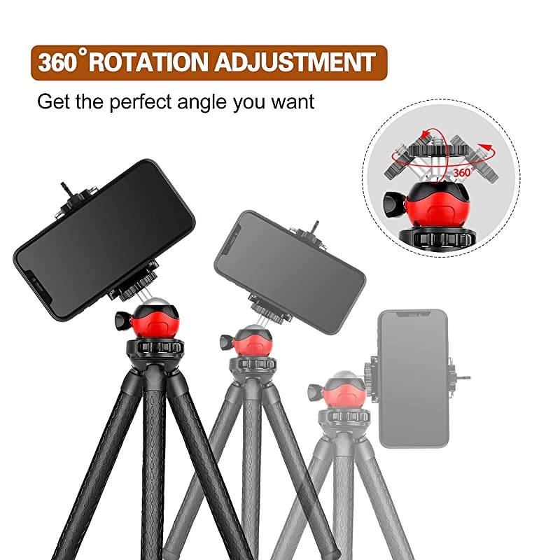Phone Tripod, Portable and Adjustable Flexible Tripod with Wireless Remote and Universal Phone Mount Compatible with iPhone Android Phone Sports Camera