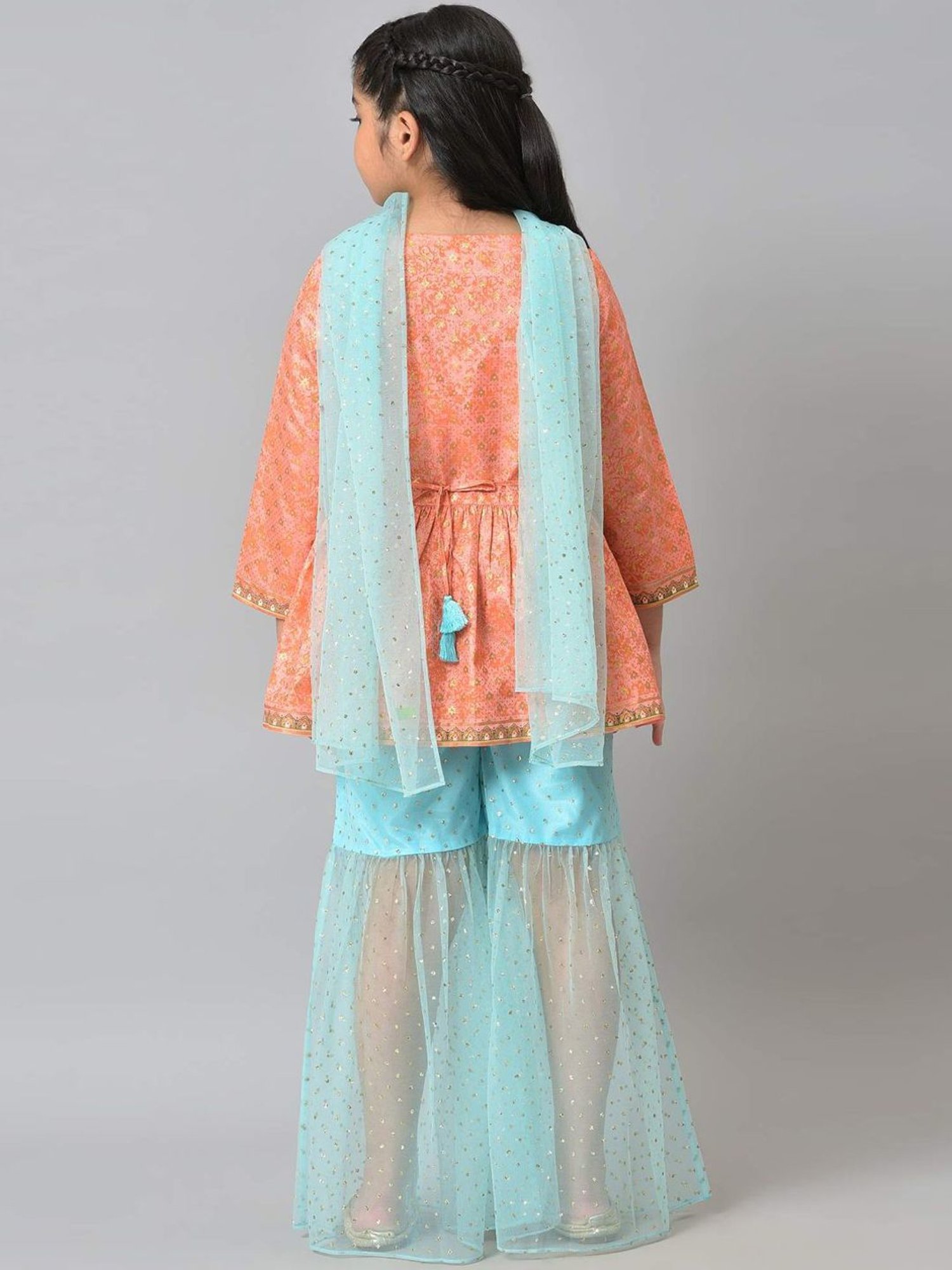 Aurelia Kids Peach & Blue Printed Full Sleeves Top Set