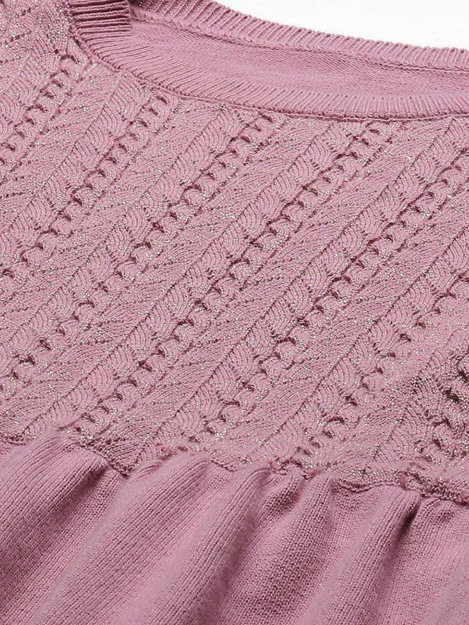 BIBA Girls Onion Pink Cotton Self Pattern Dress