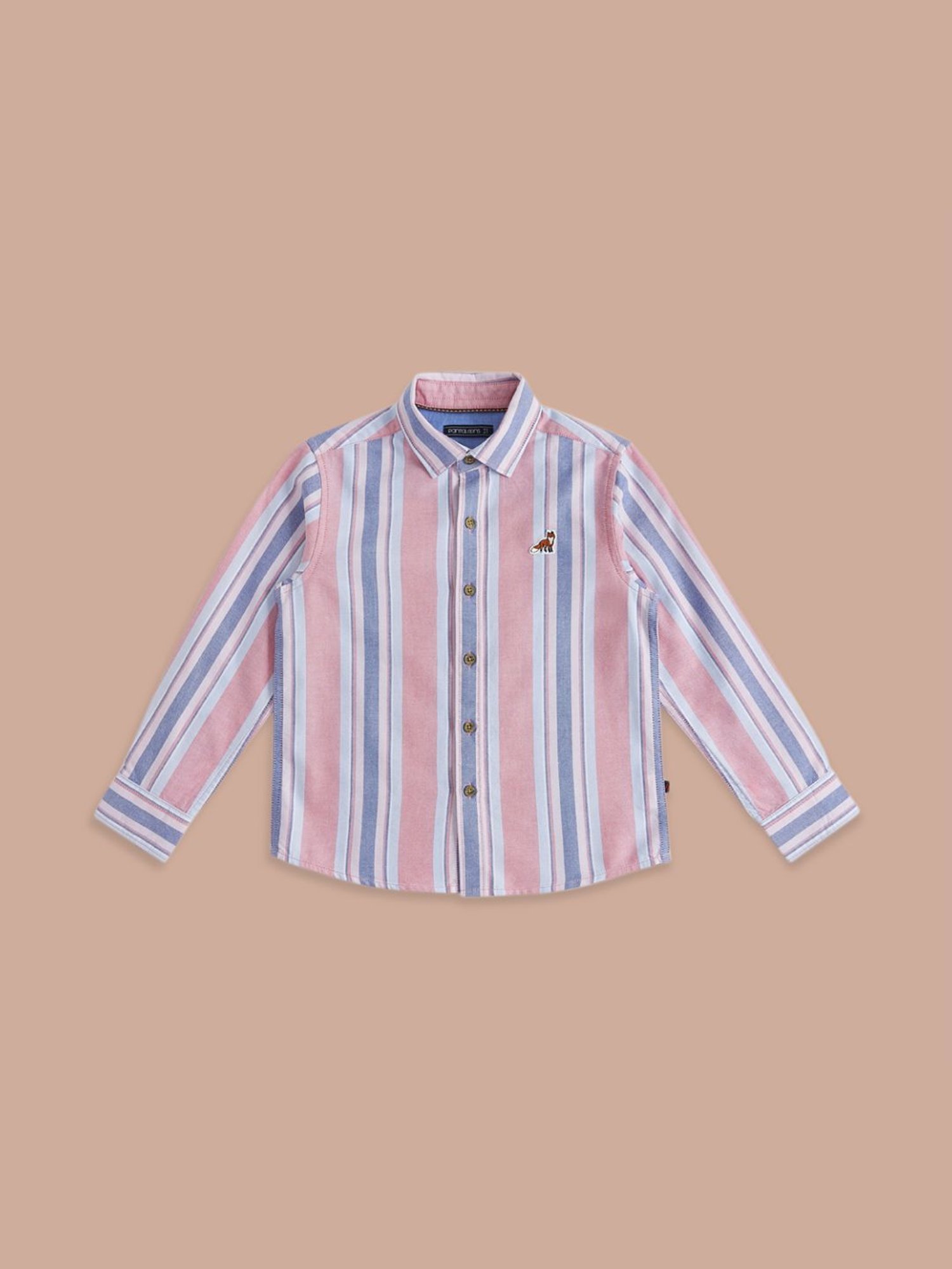 Pantaloons Junior Pink Cotton Striped Full Sleeves Shirt