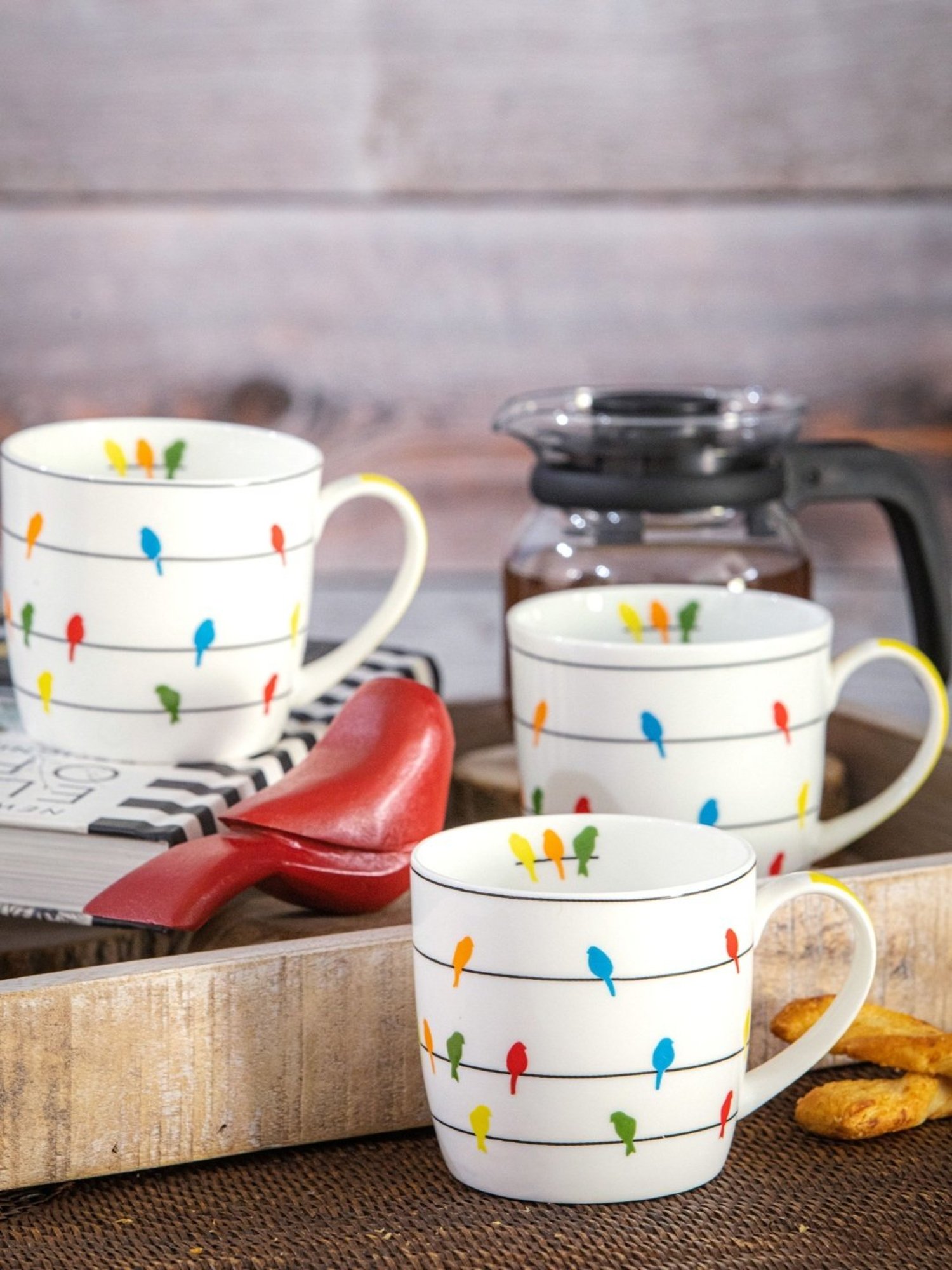 Goodhomes Multicolor Bone China Coffee Mug - Set of 3 (280ml)