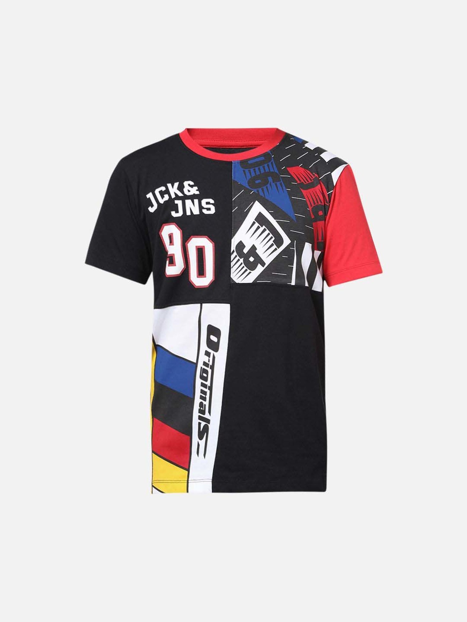 Jack & Jones Junior Black Cotton Printed T-Shirt