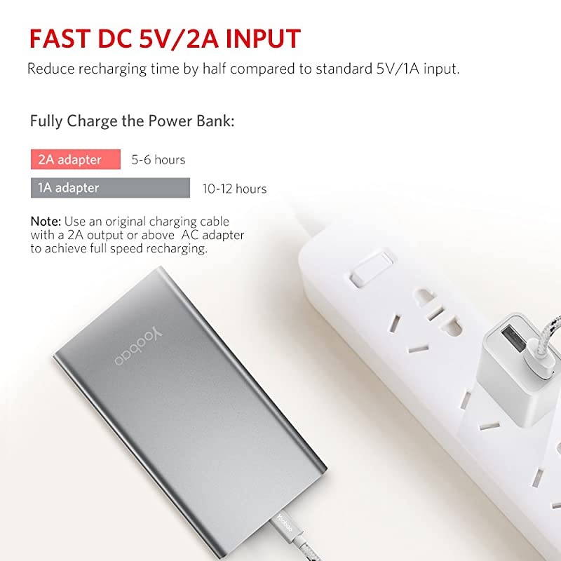 Portable Charger 10000mAh Slim Power Bank Powerbank External Cell Phone Battery Backup Charger Battery Pack Dual Input Compatible iPhone 11 X XR Xs Max 8 7 Plus Android Samsung - Gray