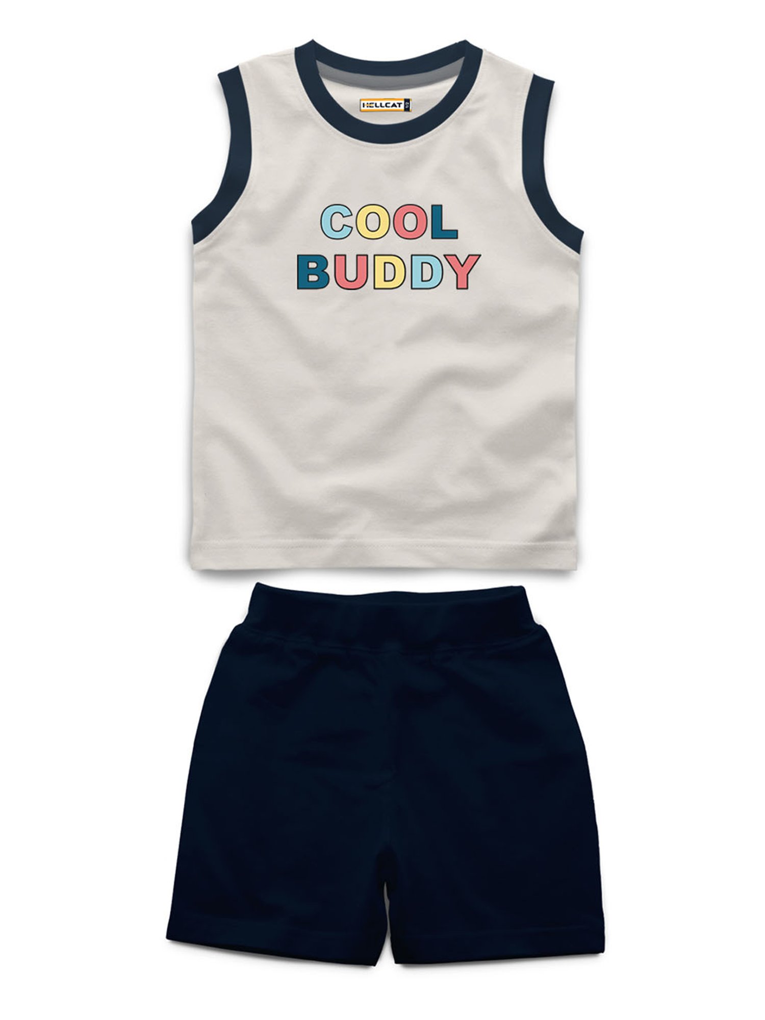 HELLCAT Kids White & Navy Graphic Print T-Shirt with Shorts