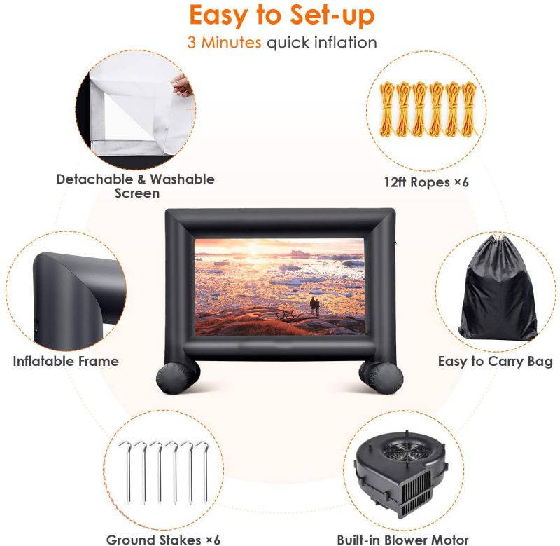 Jumbo 16 Feet Inflatable Outdoor and Indoor Theater Projector Screen - Includes Inflation Fan, Tie-Downs and Storage Bag - Supports Front and Rear Projection