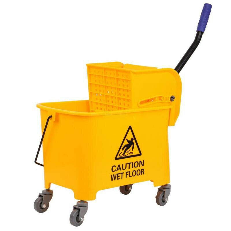 Commercial Mop Bucket w/ Wringer Combo Rolling Cleaning Cart Side Press 20L