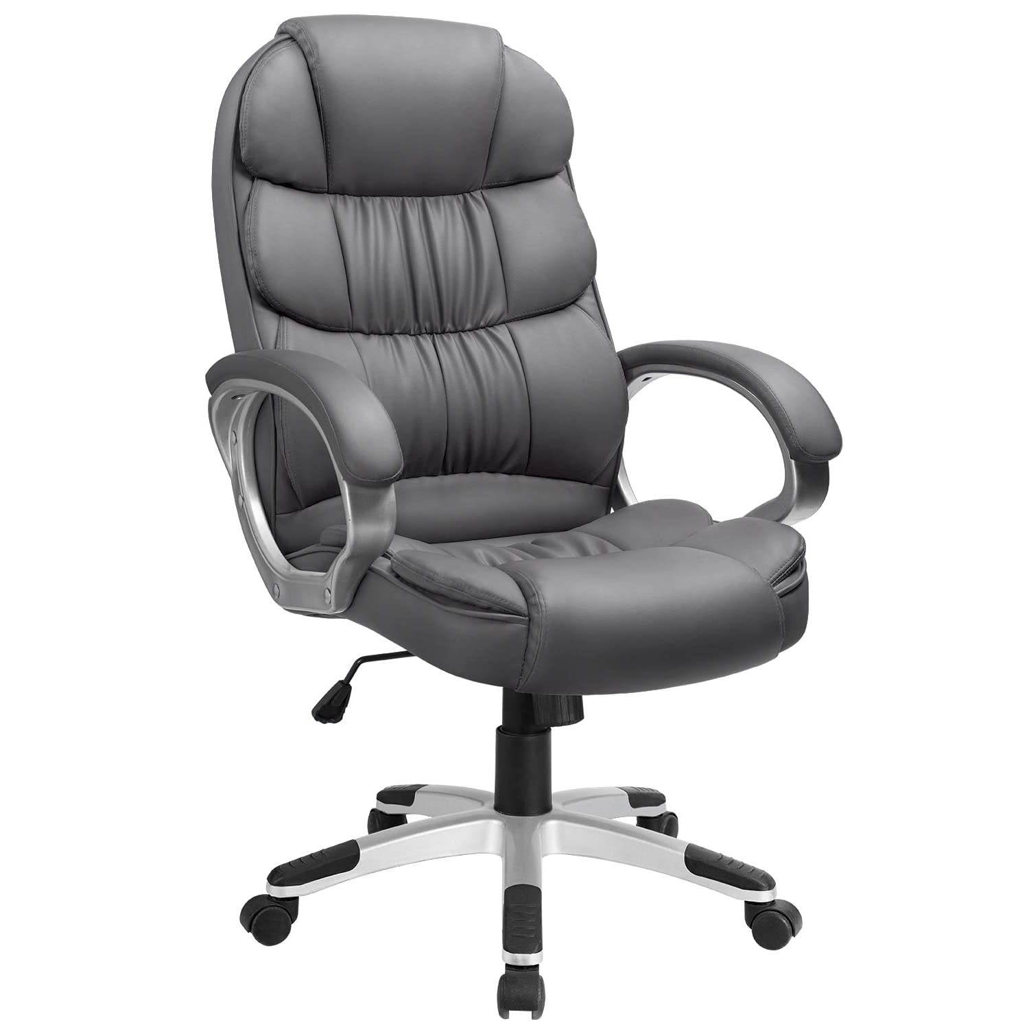 Furmax High Back Office Chair Adjustable Ergonomic Desk Chair with Padded Armrests, Executive PU Leather Swivel Task Chair with Lumbar Support (Grey)