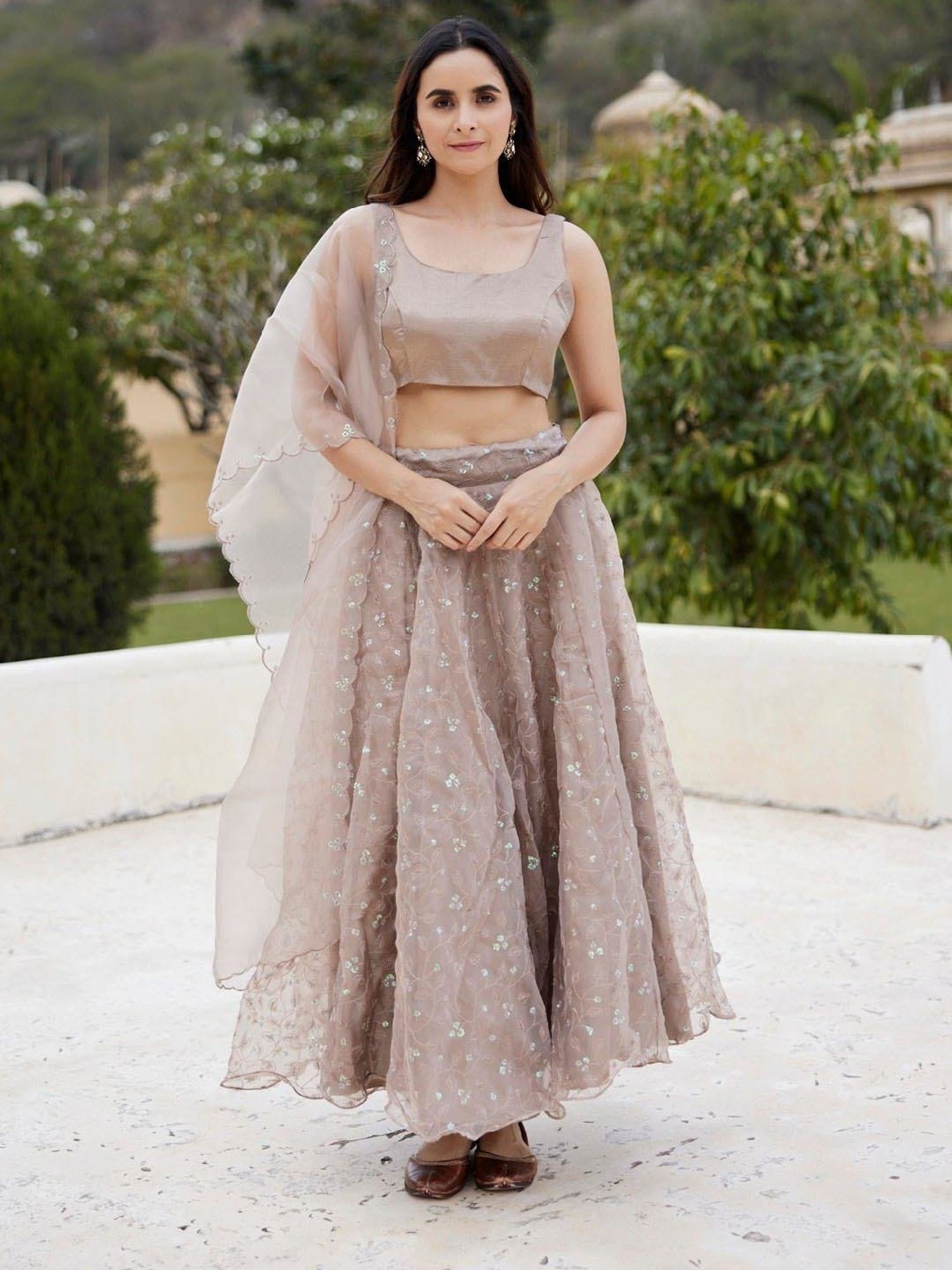 Geroo Jaipur Mud Sequins Embroidery Organza Lehenga Set