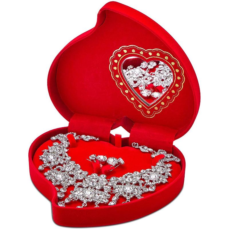 Okuna Outpost Faux Diamond Necklace and Earrings Jewelry Set with Red Heart Shaped Box
