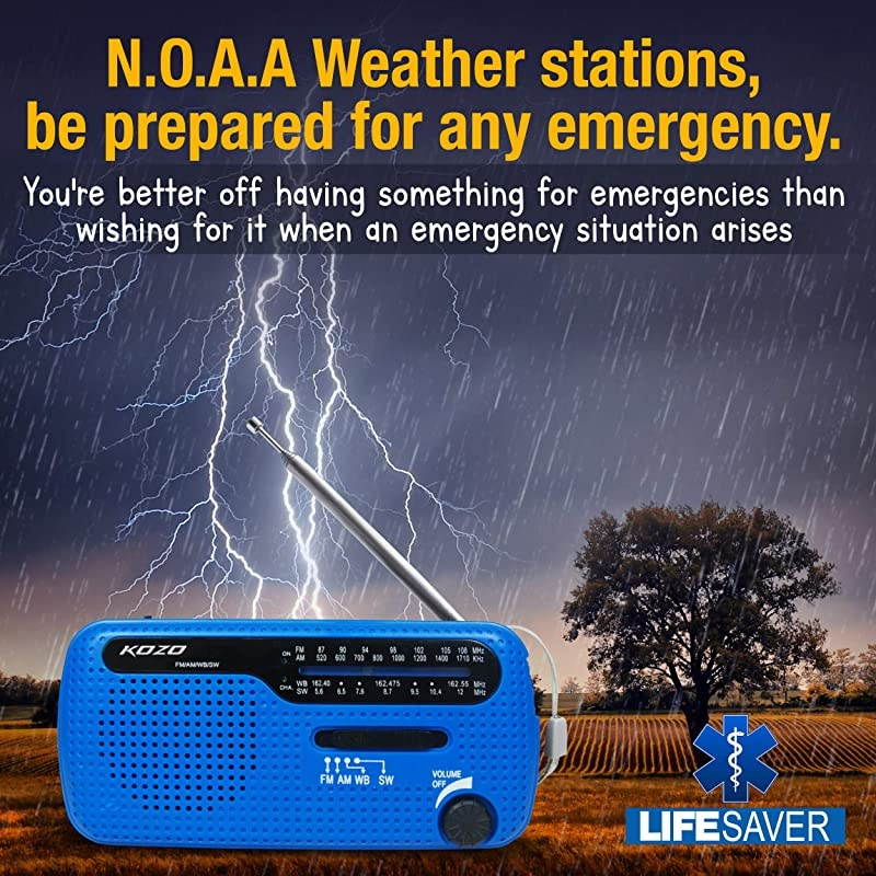 Best NOAA Weather Radio for Emergency by  Multiple Ways to Charge Self Powered by Dynamo Hand Crank Solar Panel Long Antenna to Pick Up Reception Everywhere