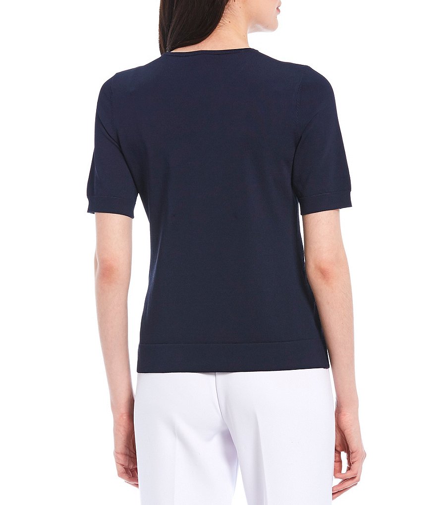 Investments Petite Size Signature Yarn Short Sleeve Crew Neck Top