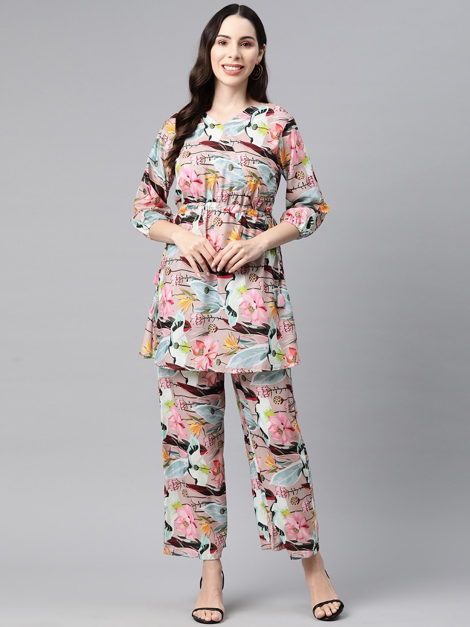 READIPRINT FASHIONS Multicolored Floral Print Tunic Pant Set