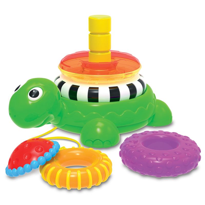 The Learning Journey Pull Along Stacking Turtle includes 5 stacking rings