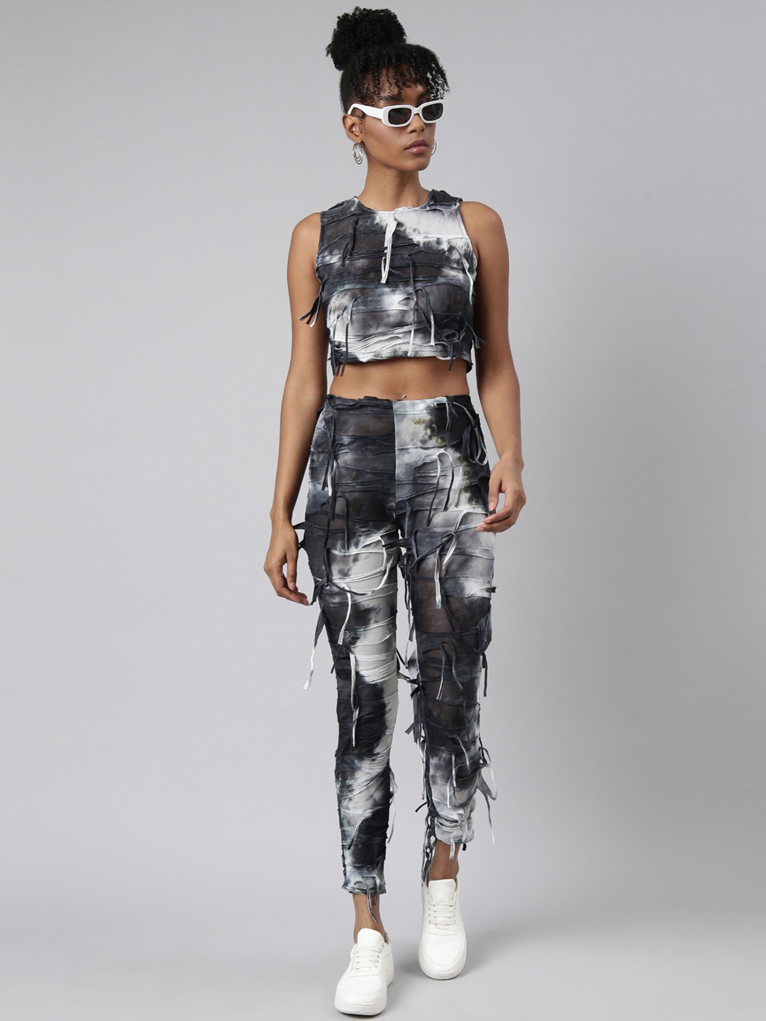 SHOWOFF White & Black Printed Co-Ord Set