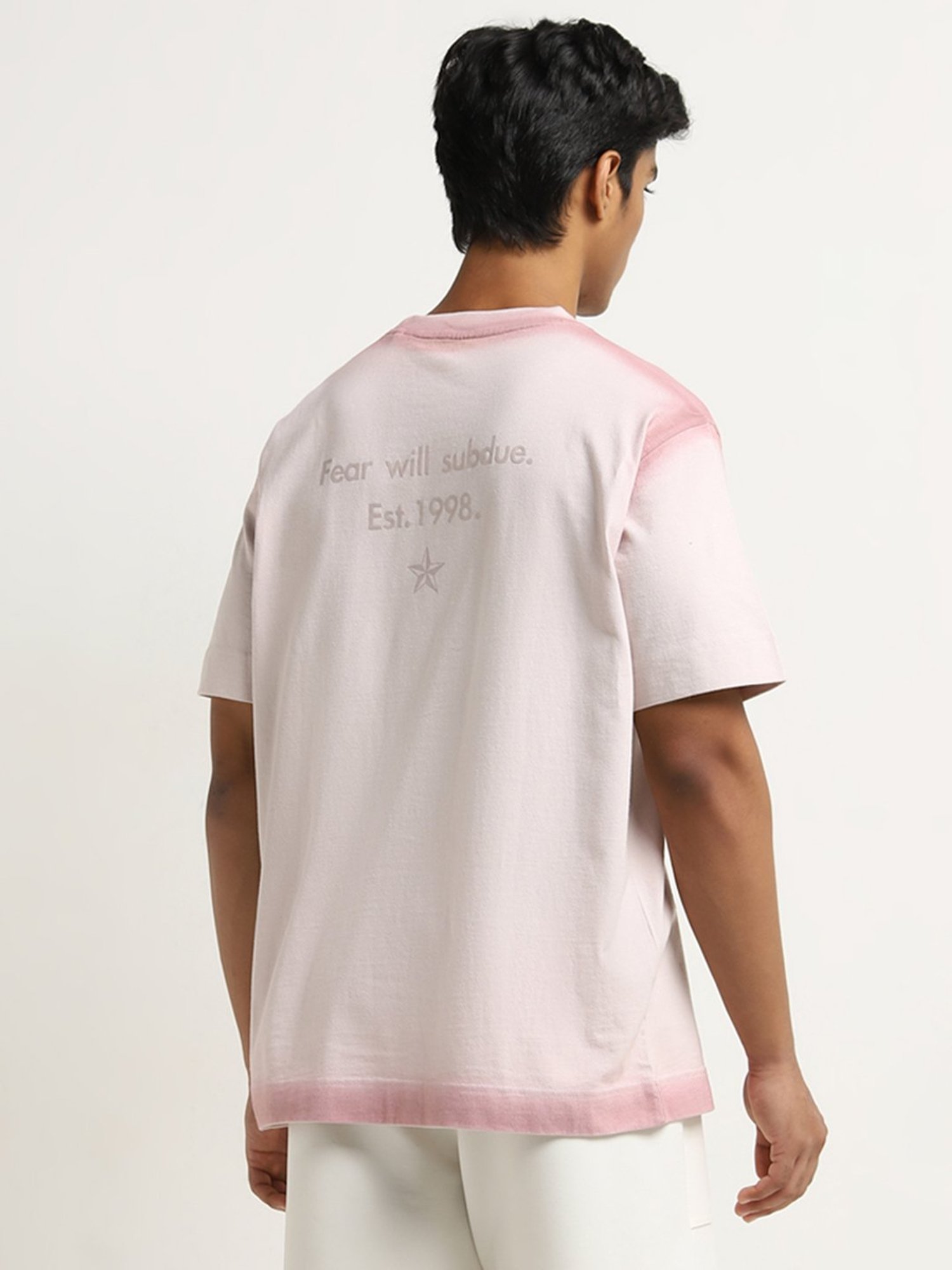 Studiofit by Westside Light Pink Text Design Relaxed-Fit T-Shirt