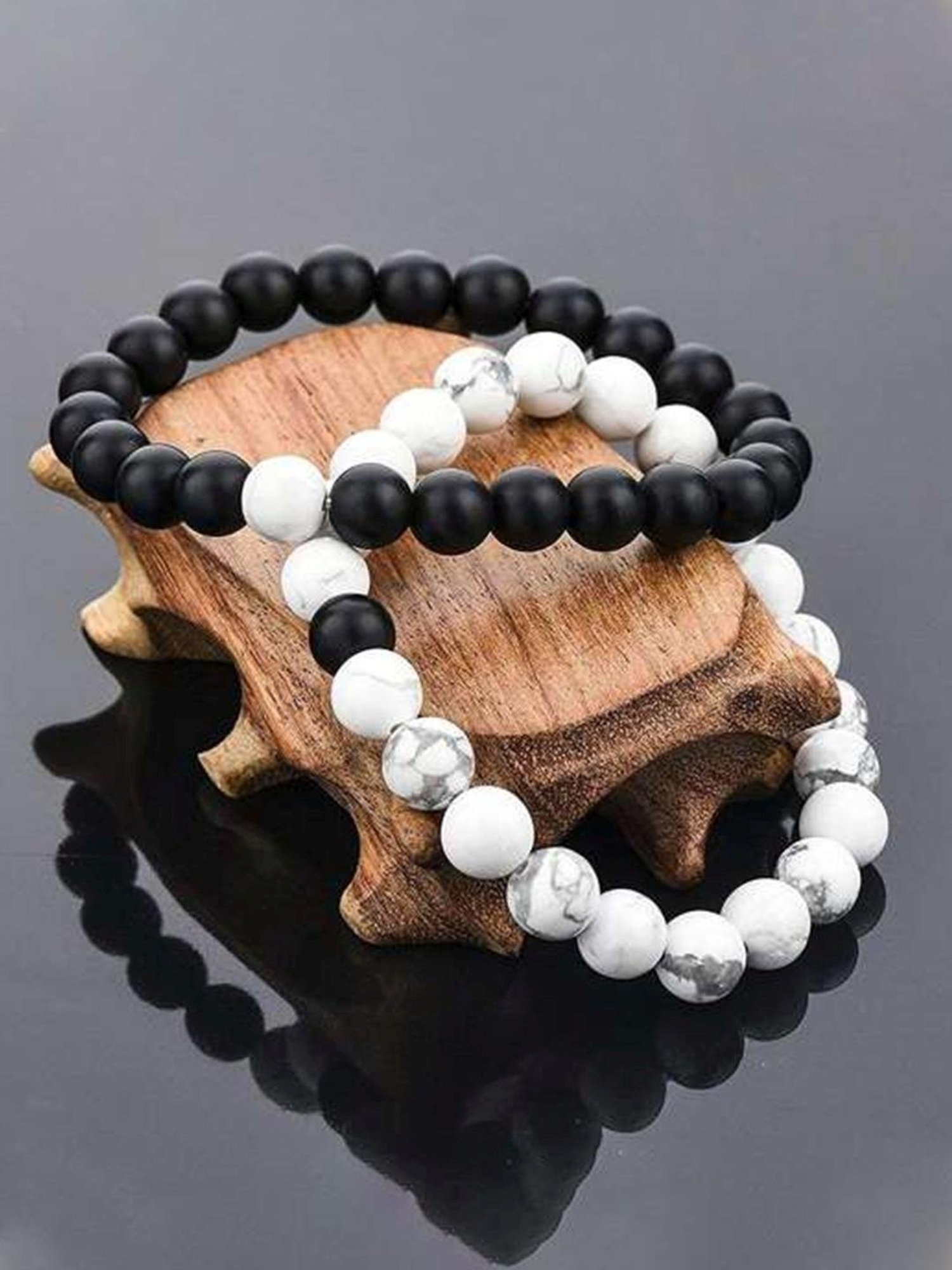 YouBella Multicolour Natural Stones Stylish Couple Love Flexible fit Bracelet - Set of 2