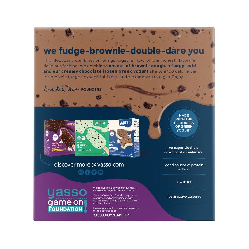 Yasso Frozen Greek Yogurt - Fudge Brownie Bars - 4ct