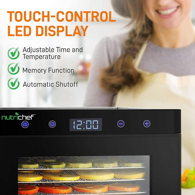 NutriChef Electric Countertop 600 Watts Multi Tier Food Dehydrator Machine with 6 Stainless Steel Trays, Digital Timer, &Temperature Control, Silver