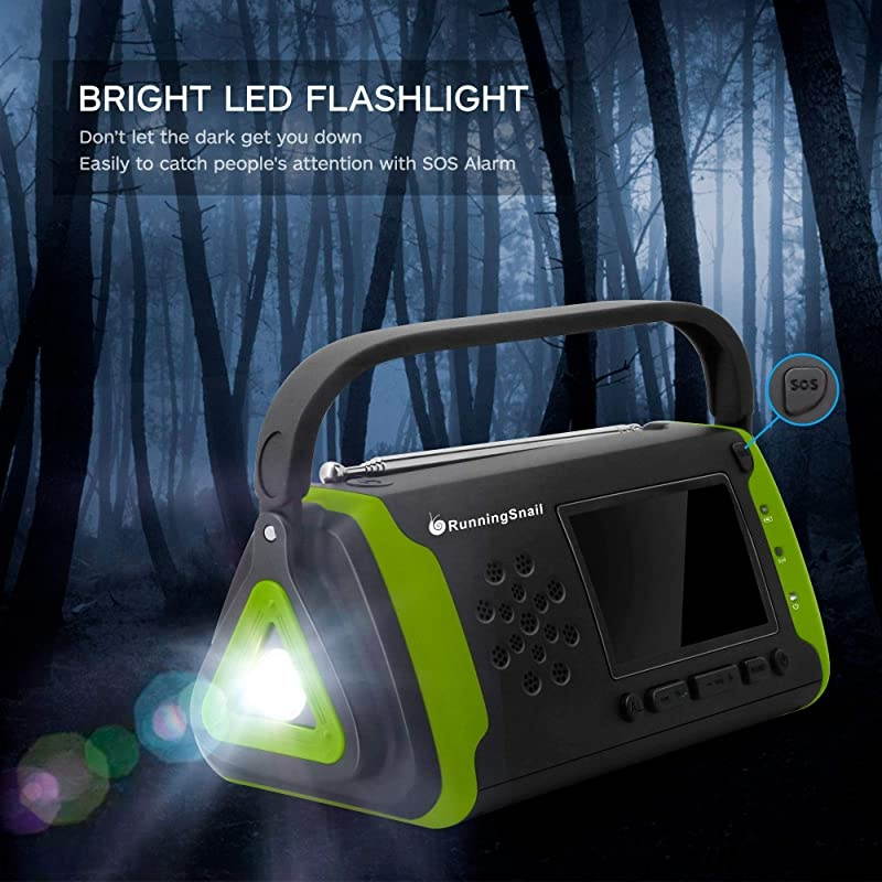 NOAA Weather Crank Solar Powered Portable Radio with 4000mAh Battery Power for Cell Phone, Bright Flashlight for Household and Outdoor Survival (097-Green)