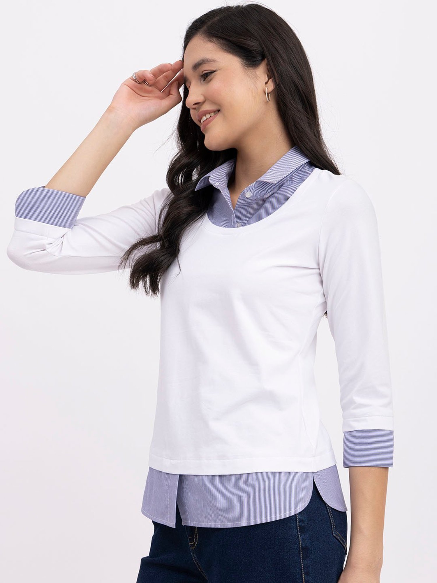 Fablestreet White Cotton Regular Fit Top