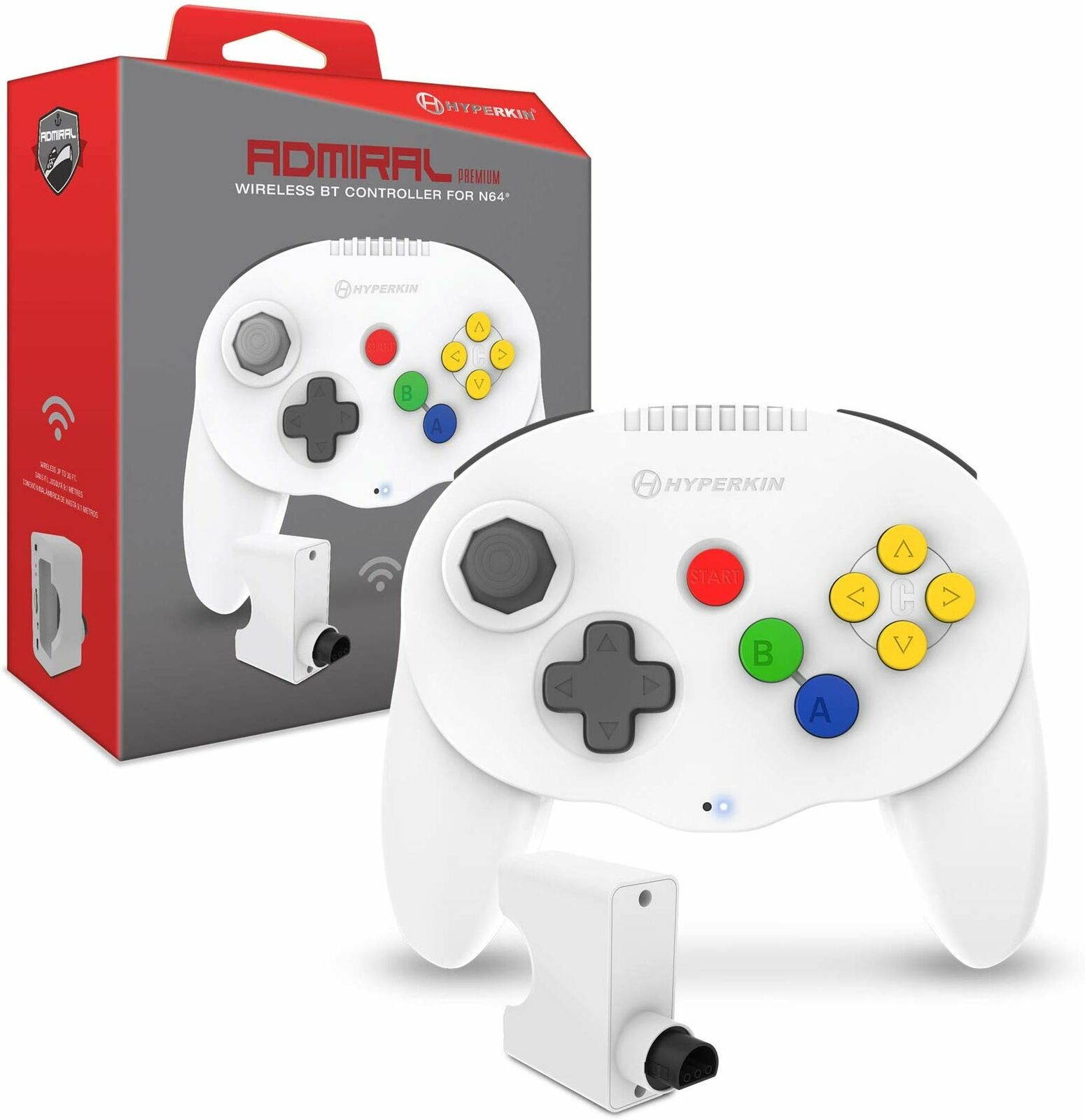 Hyperkin "Admiral" Premium BT Wireless Controller for N64 Nintendo 64 - White