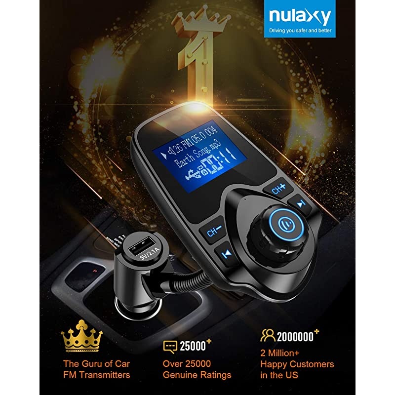 Wireless In-Car Bluetooth FM Transmitter Radio Adapter Car Kit W 1.44 Inch Display Supports TF/SD Card and USB Car Charger for All Smartphones Audio Players