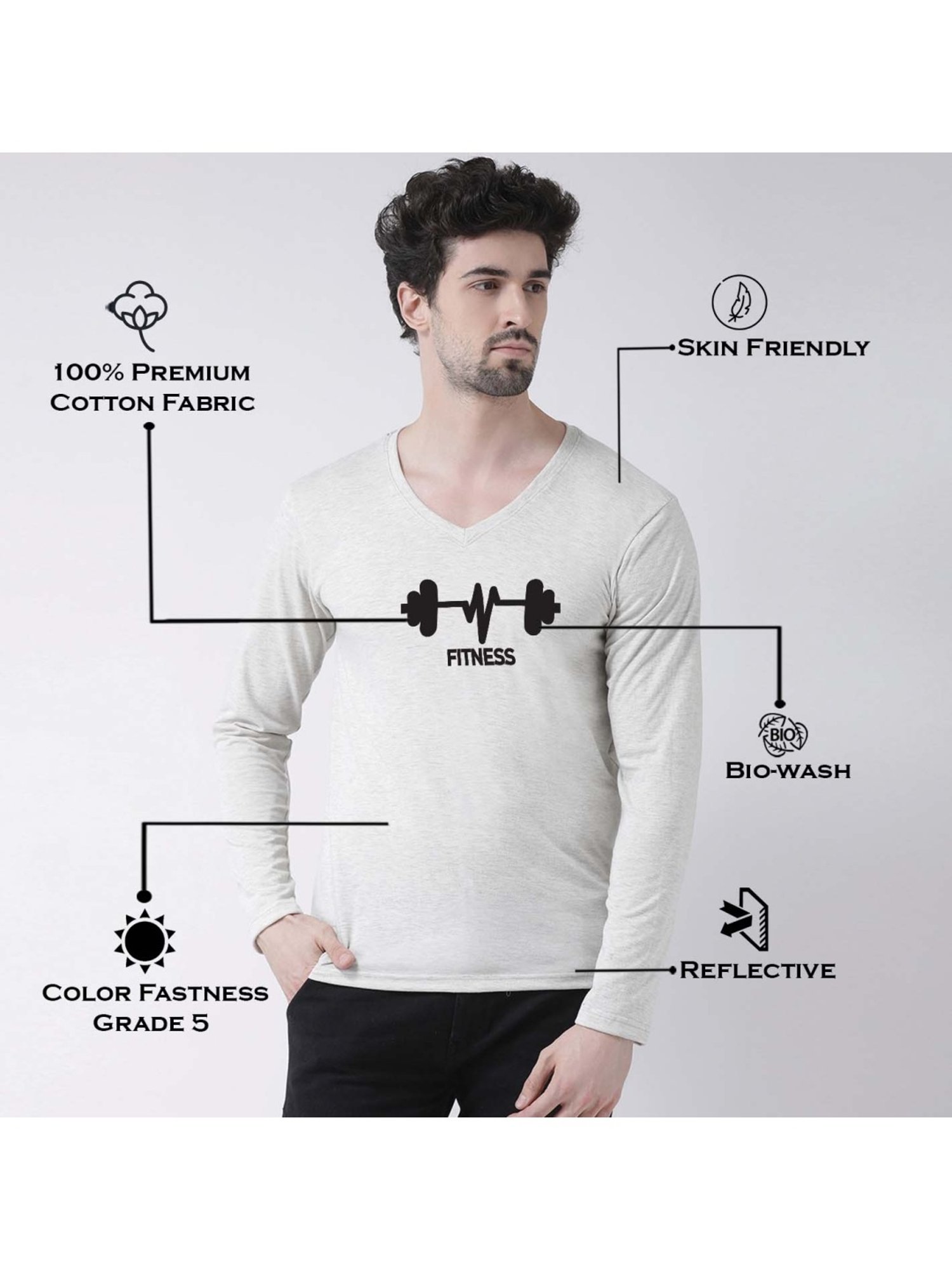 Friskers Grey Cotton Slim Fit Printed T-Shirt