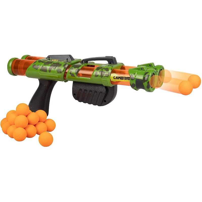 Hog Wild Camo Power Popper Double Barrel Toy, Shoots Foam Balls!