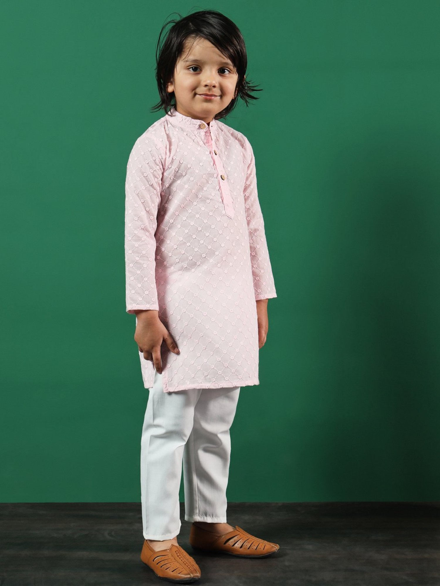 READIPRINT FASHIONS Kids Pink & White Embroidered Full Sleeves Kurta with Pyjamas