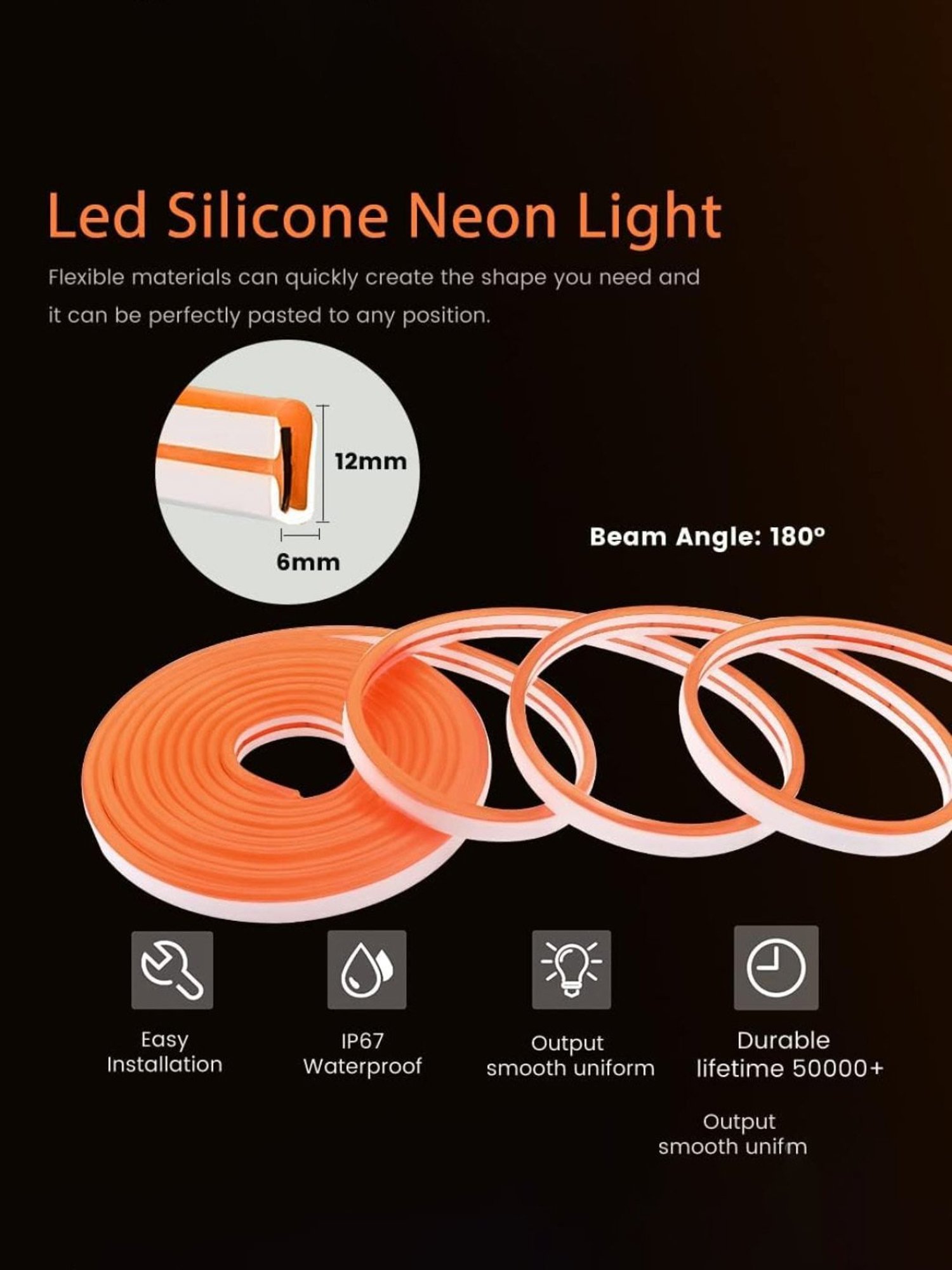 Xergy LED Neon Strip Lights 5Mtr, IP67 Waterproof Neon Rope Light for Home Decoration (Orange)