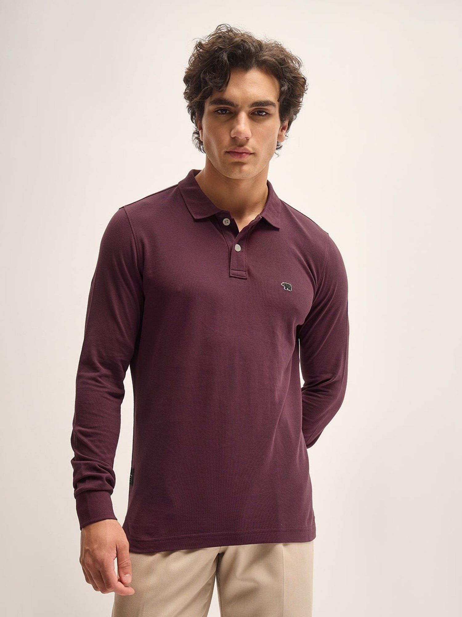 The Bear House Purple Cotton Regular Fit Polo T-Shirt