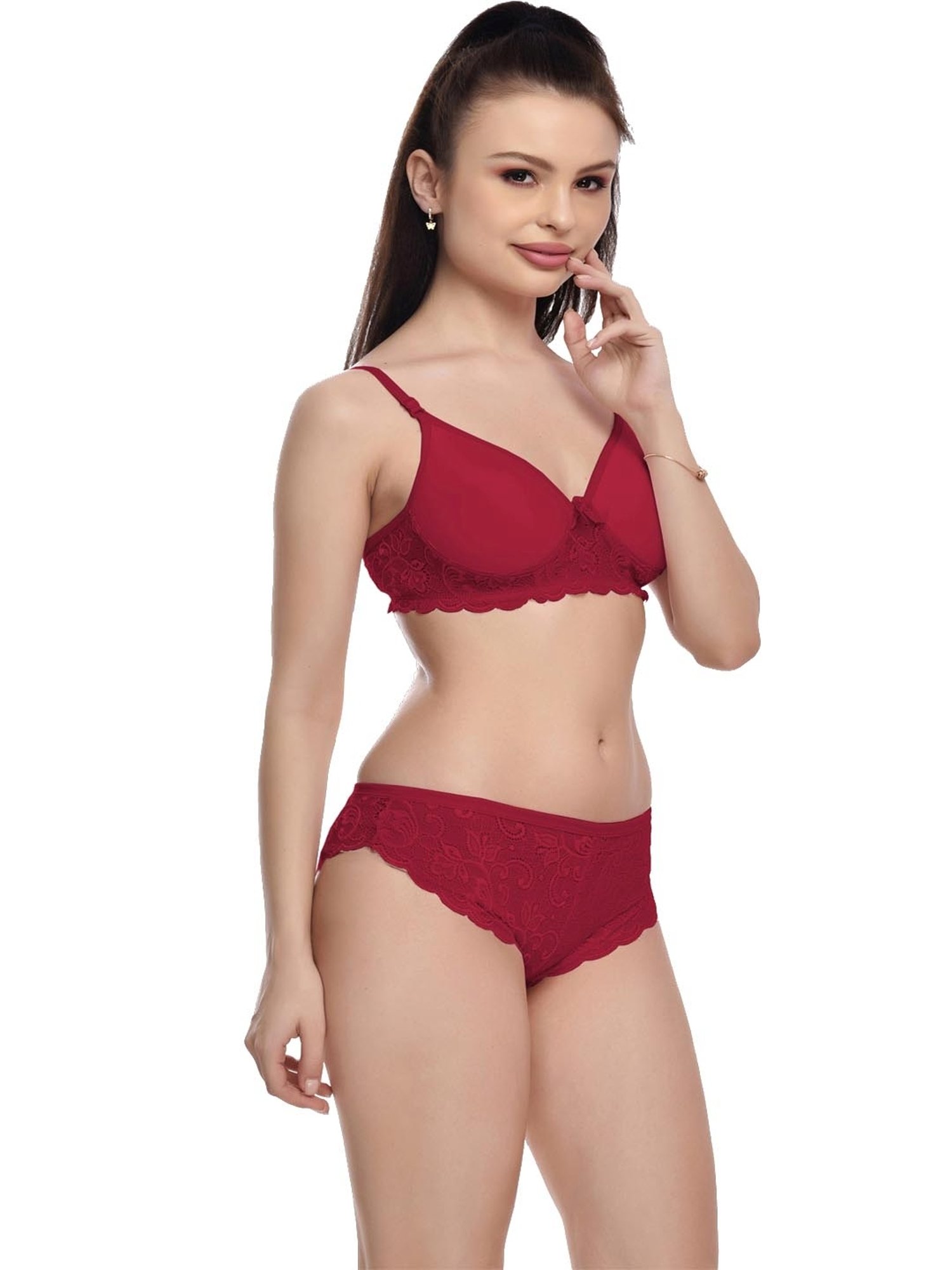 mod & shy Pink Self Pattern Lingerie Set