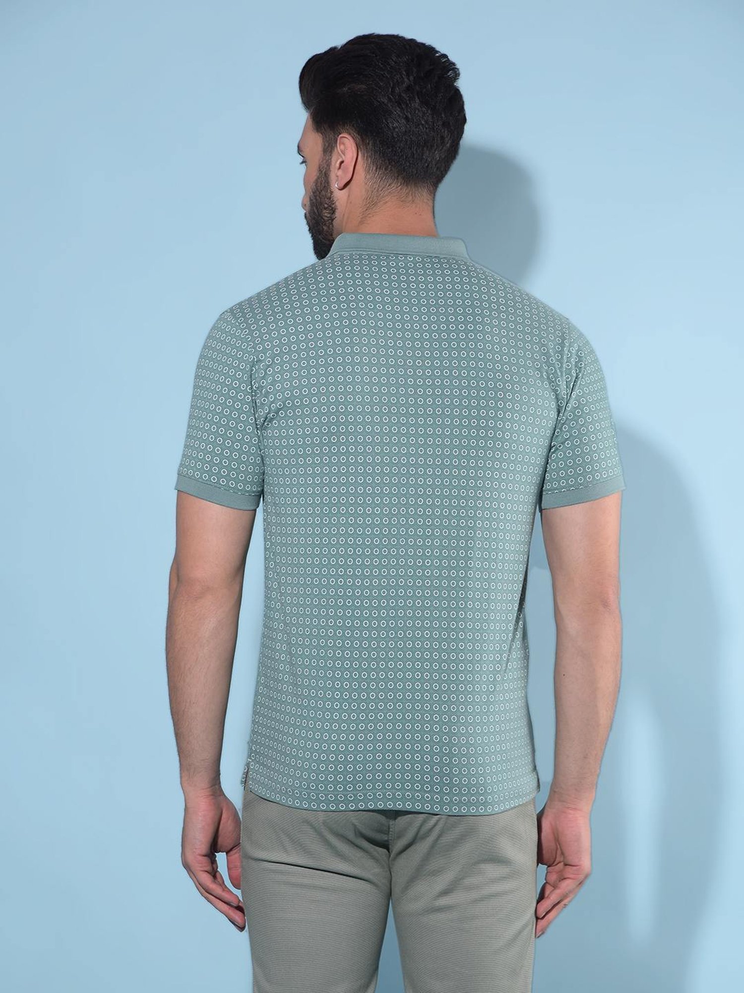 Crimsoune Club Green Cotton Slim Fit Printed Polo T-Shirt