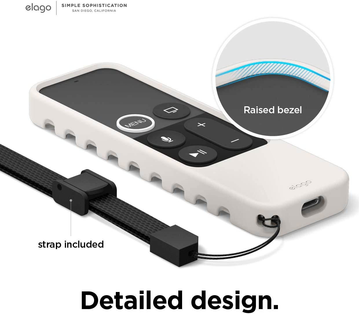 elago R3 Protective Case Compatible with Apple TV Siri Remote 1st Generation (White) - Extra Protection, Durable Silicone, Lanyard Included, Full Access
