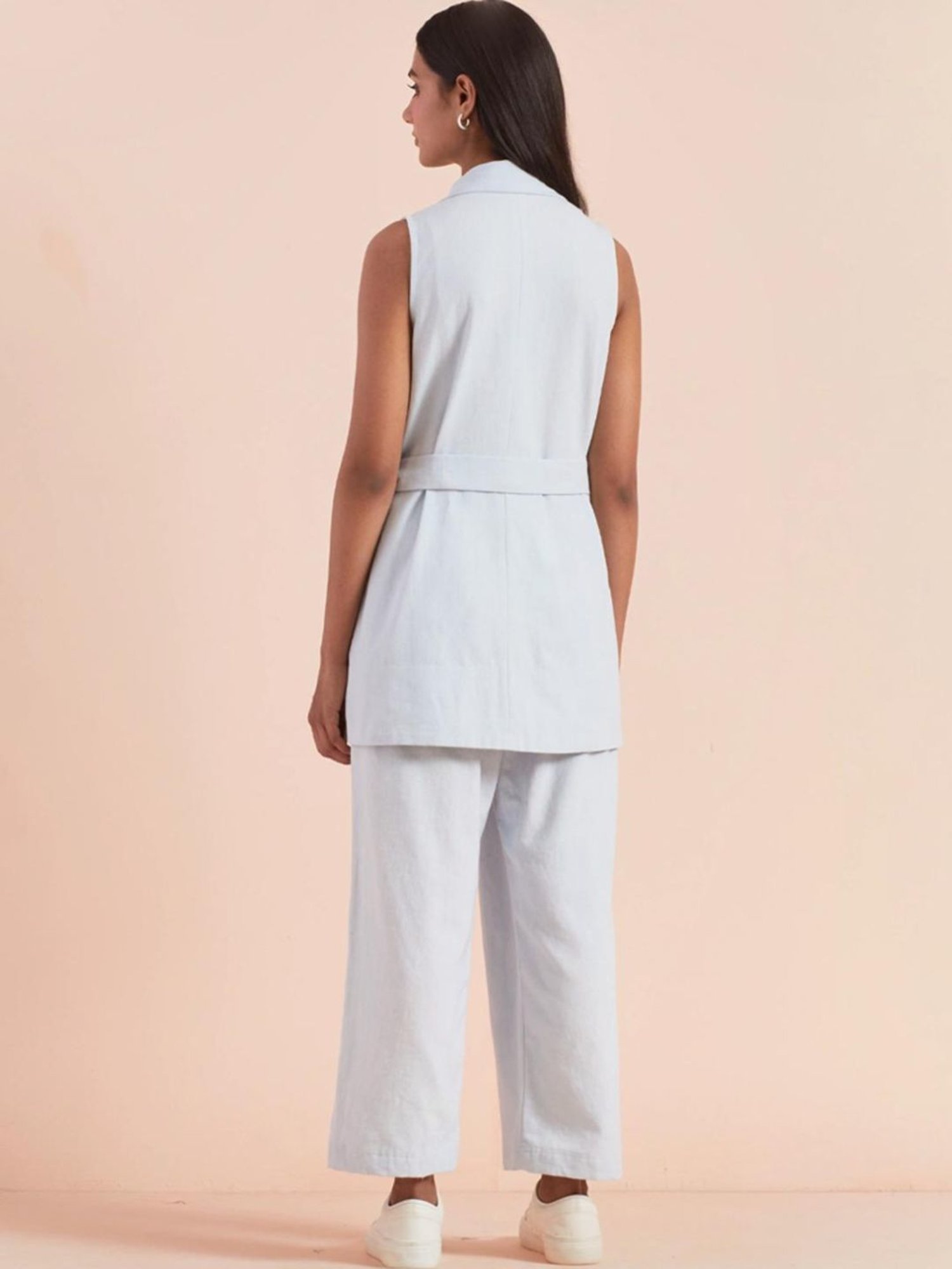 Priya Chaudhary Light Blue Yasha Twill Cotton Top With Pant - Set Of 2