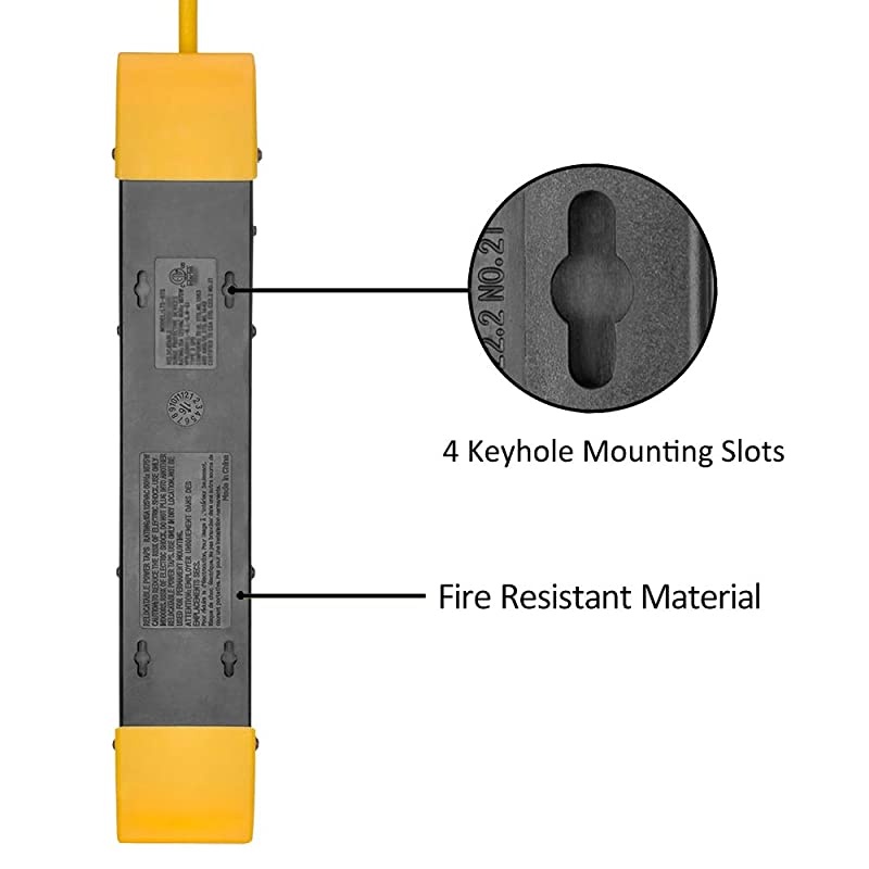 7 Outlet Heavy Duty Metal Surge Protector Power Strip with Cord Management 9Foot Cord ETL Certified Yellow