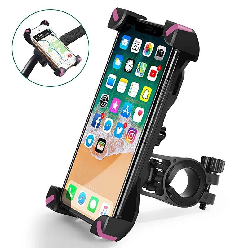 Bike Phone Mount 360&deg;Rotation Bike Phone Holder for iPhone Android GPS Other Devices Between 35 to 65 inches Black Pink
