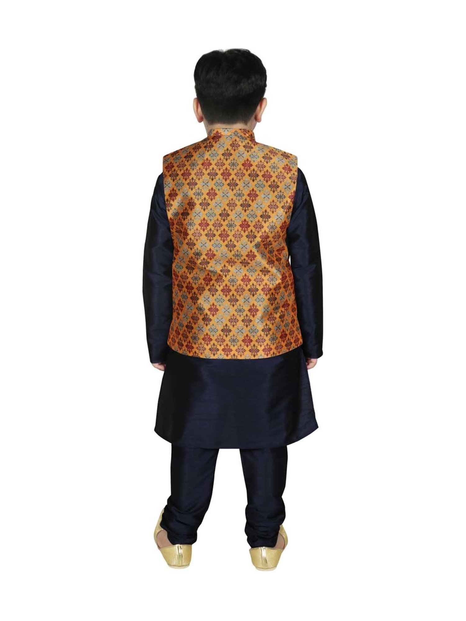SG Yuvraj Kids Yellow & Navy Printed Full Sleeves Kurta Set