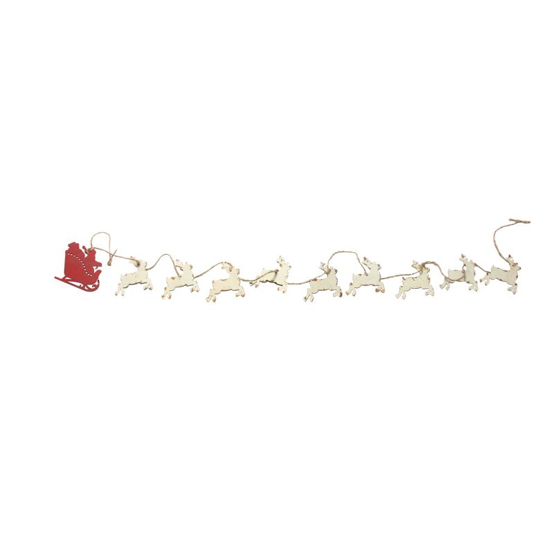 Ganz 5.5' x 4" Unlit Galvanized Santa's Sleigh with Reindeer Christmas Garland