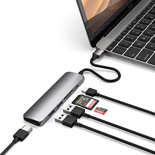 Satechi Slim Aluminum Type-C Multi-Port Adapter V2 with USB-C PD, 4K HDMI (30Hz), Micro/SD Card Readers, USB 3.0 - Compatible with 2020/2018 MacBook Pro, 2020/2019/2018 MacBook Air, 2020/2018 iPad Pro