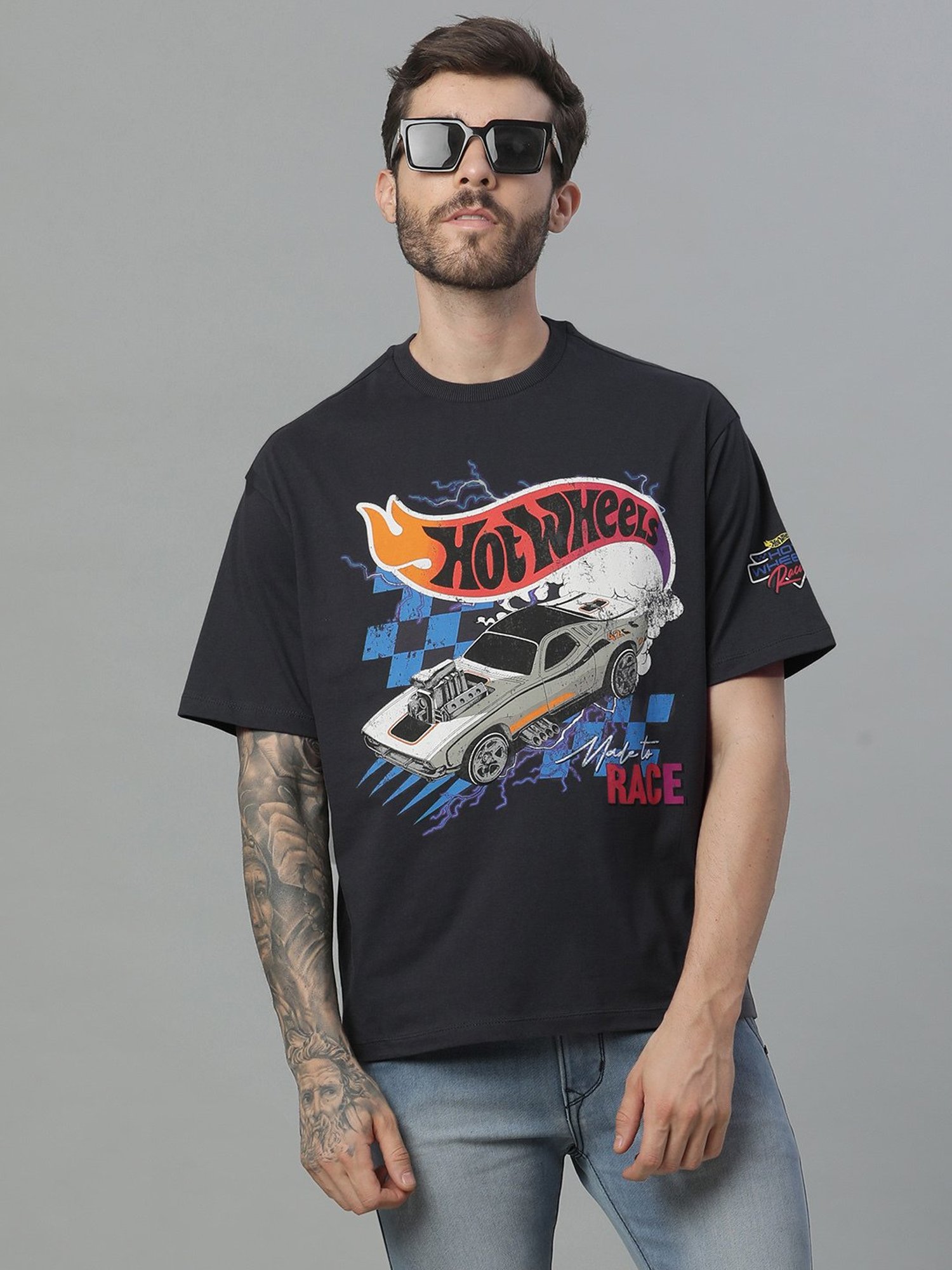 Free Authority Grey Loose Fit Printed T-Shirt