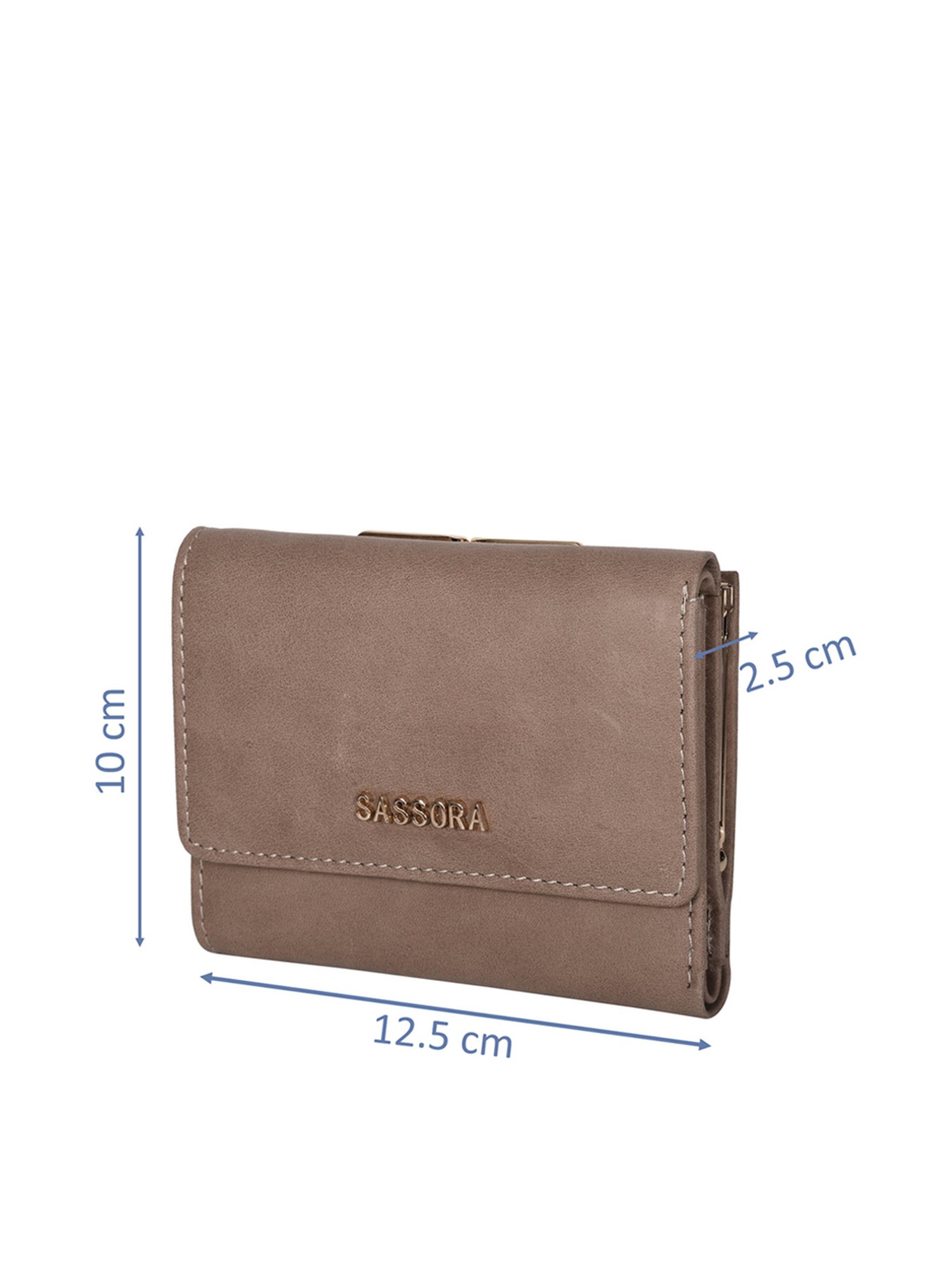 SASSORA Beige Solid Rfid Tri-Fold Wallet for Women