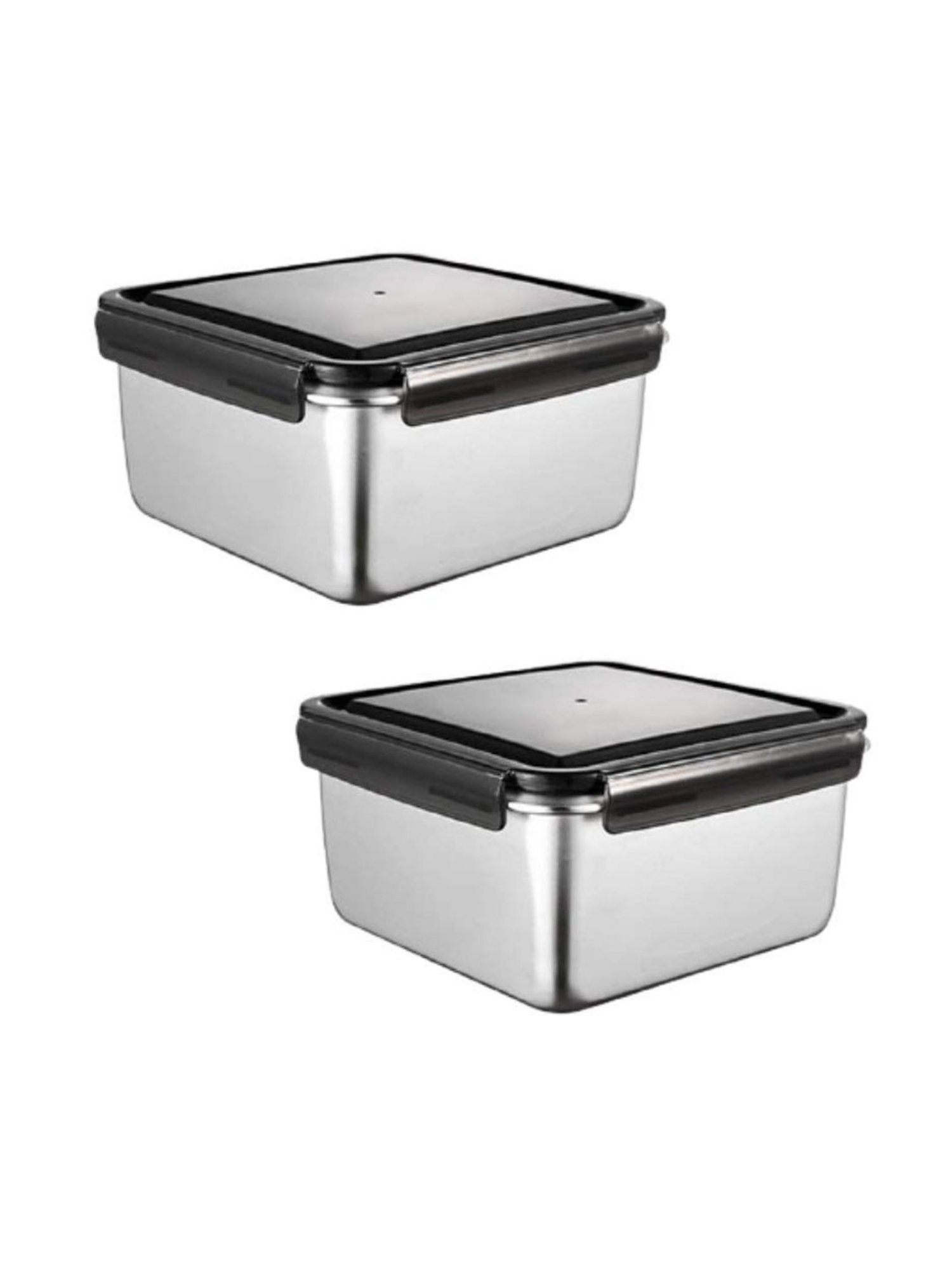 Femora Silver Steel Containers with Lid (750 ml) - Set of 2