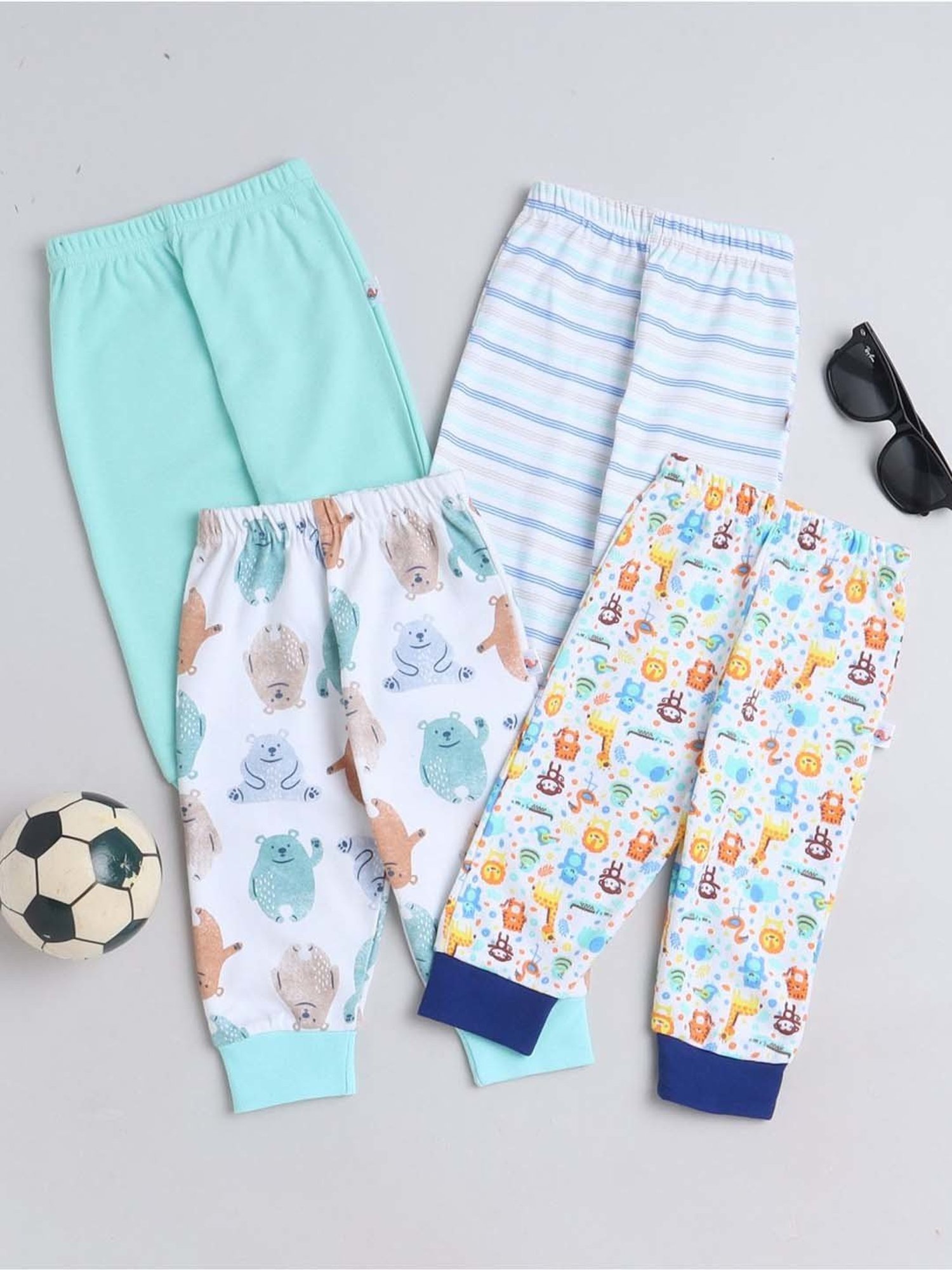 Bumzee Boys Mint Green & White Cotton Printed Pajamas (Pack of 4)