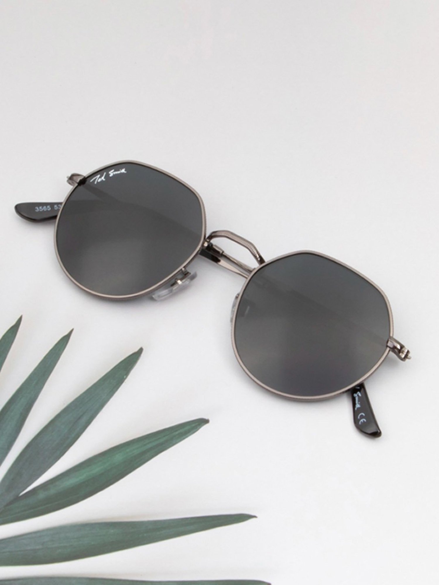 Ted Smith Black Round UV Protection Unisex Sunglasses